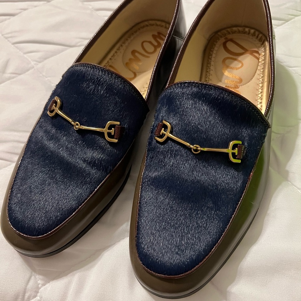 Women Blue Loafers with Gold Detailing